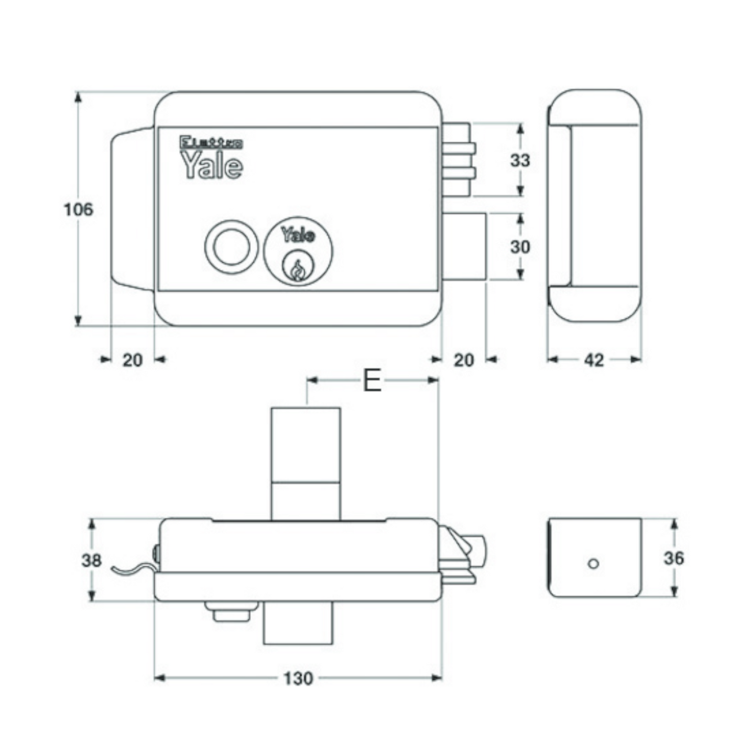 Serratura Elettrica Cancello YALE Mano Destra 50 60 70 mm 12V Con Pulsante G.F