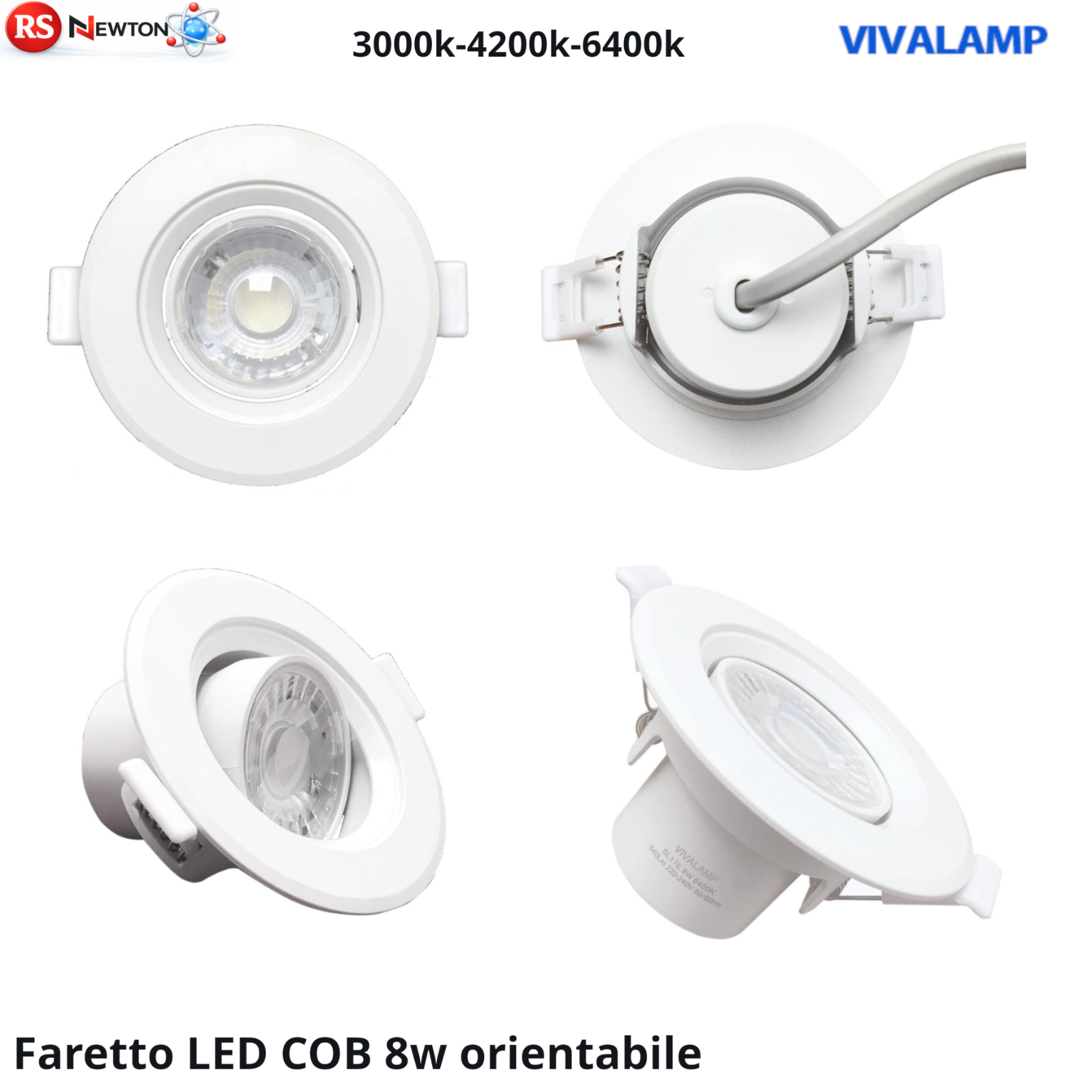 Faretto LED COB 8W Orientabile Rotondo Incasso Foro 60-75mm 640lm IP40 V.L