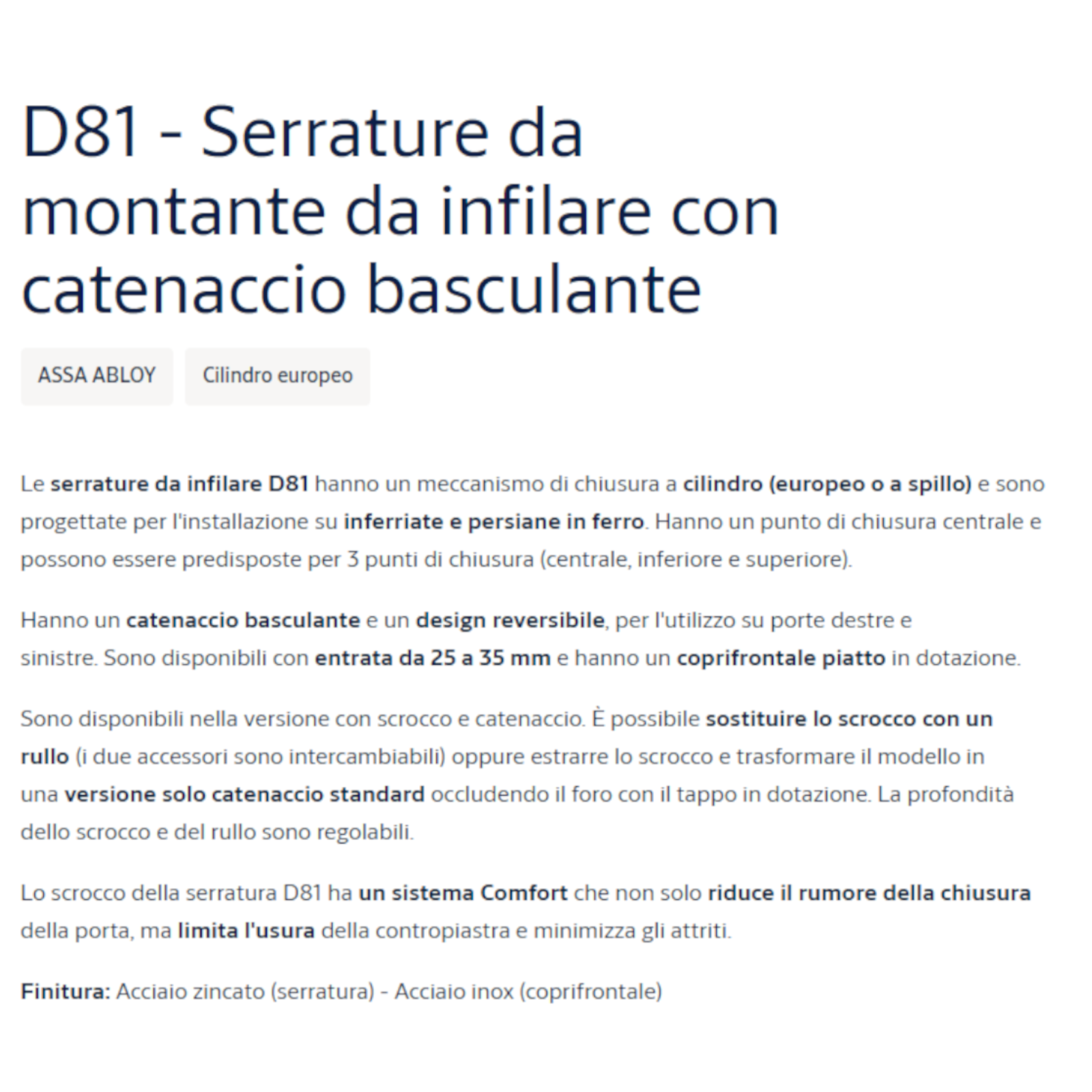 Serratura Triplice Corni N98800 Per Persiane Inferriate 3 Punti Cilindro DIN G.F