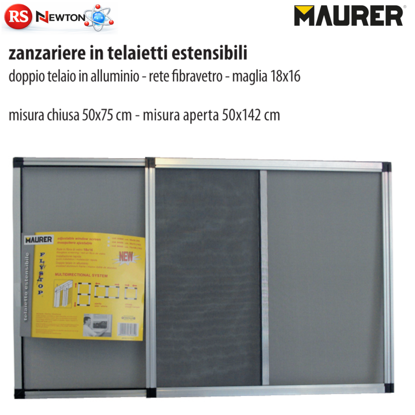 Zanzariera Finestra Estensibile 50x75/142 Telaietto Alluminio Rete Fibra VBS