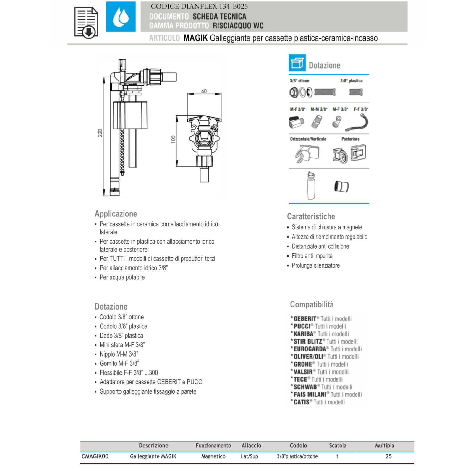 Galleggiante WC Silenzioso Universale MAGIK BAMPI 3/8 Geberit Pucci Grohe D.X