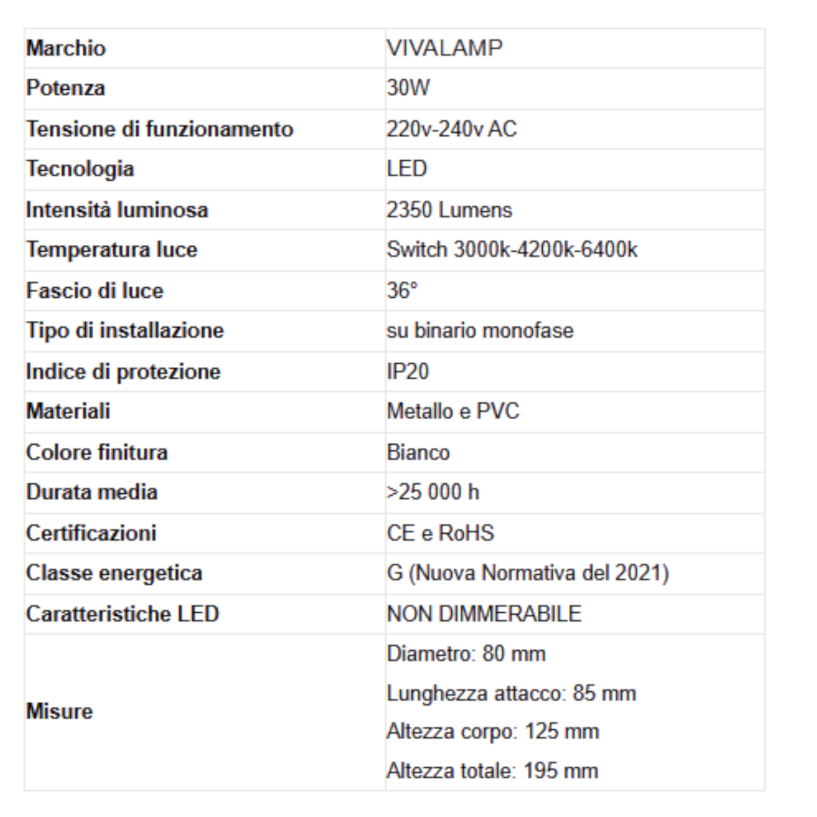 Faretto LED Binario Monofase 30W 2350lm CCT 3 Luci Bianco Nero Negozio Bar V.L