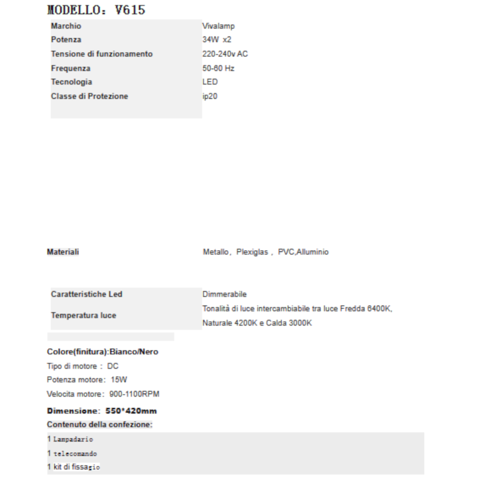 Plafoniera LED con Ventilatore 68W 55cm Dimmerabile Telecomando 3 Luci V.L