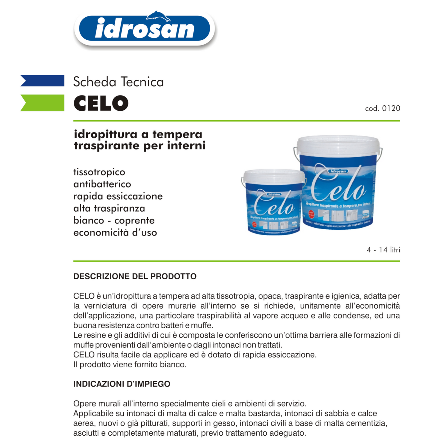 Pittura Interno AntiBatterica Tempera Bianca Traspirante Rapida Essiccazione I.D