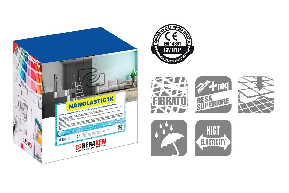 Guaina Liquida Elastica Impermeabilizzante HERAKEM 5Kg Bagno Terrazzo Piastrelle