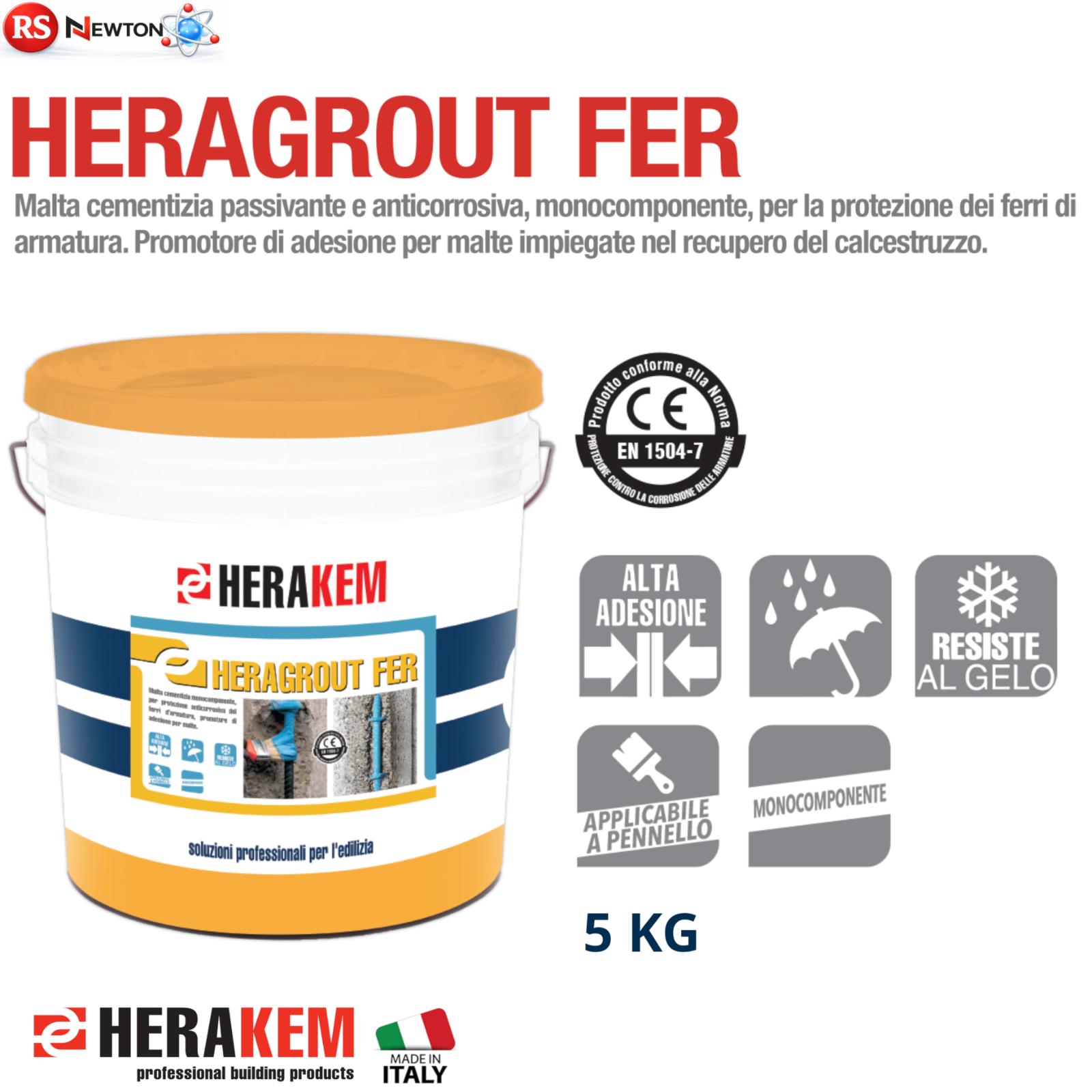 Malta Anticorrosiva Ferri Armatura Ripristino Antiruggine Passivante 5KG HERAKEM