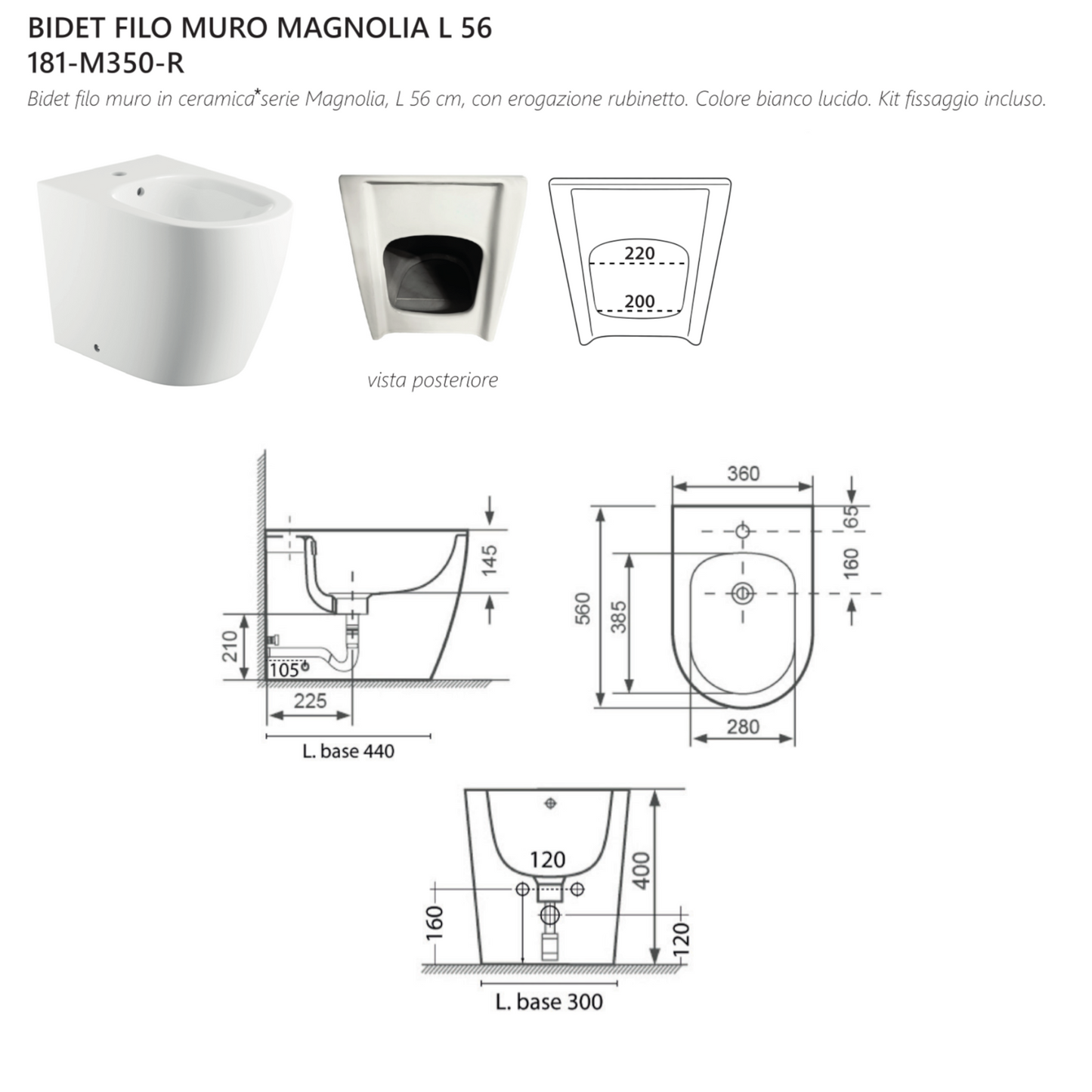 Sanitari Filo Muro LINPHA MAGNOLIA Rimless Vaso WC Bagno Bidet Copri Water D.X