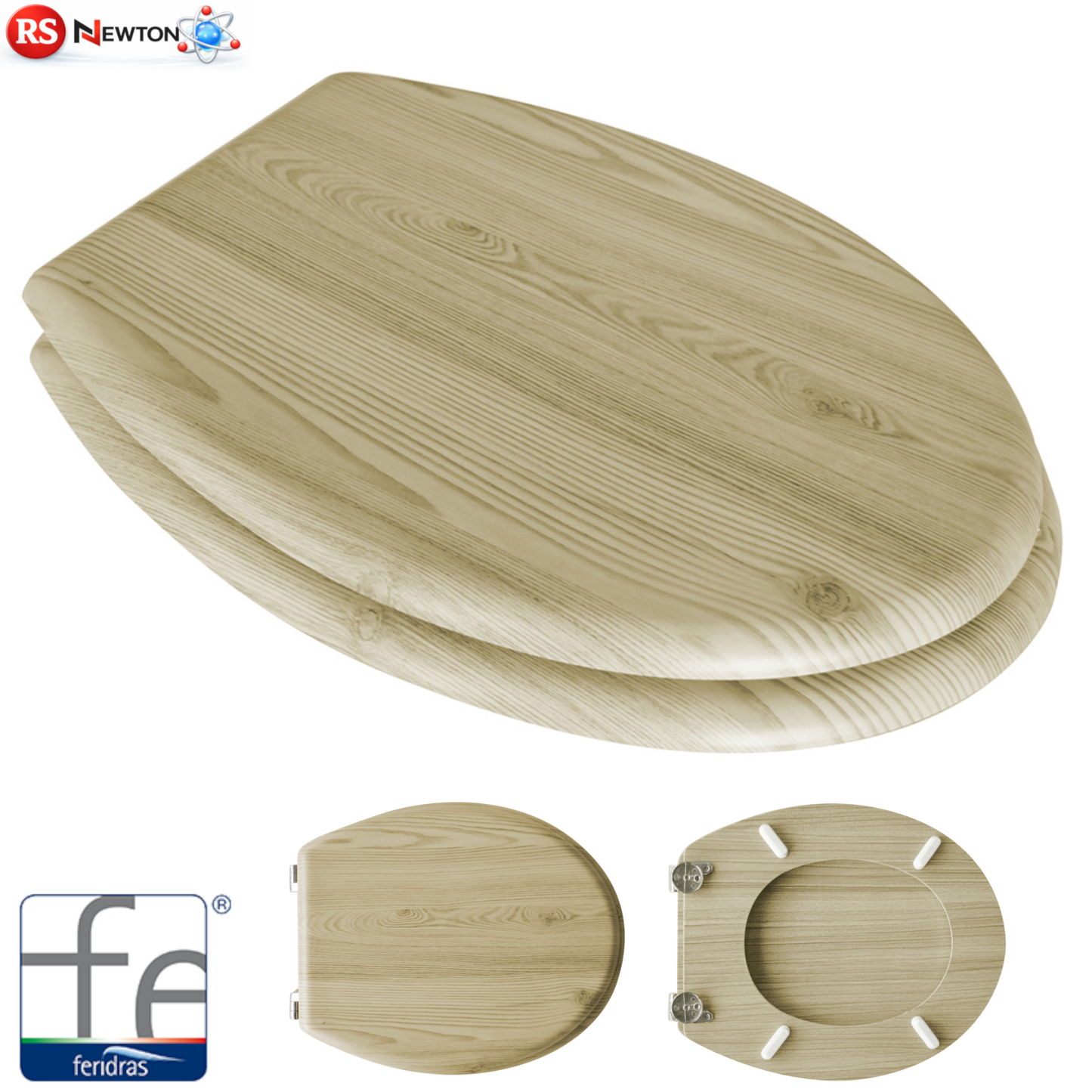 Sedile WC Universale in Legno Acero Cerniere Regolabili Copriwater Tavoletta D.X
