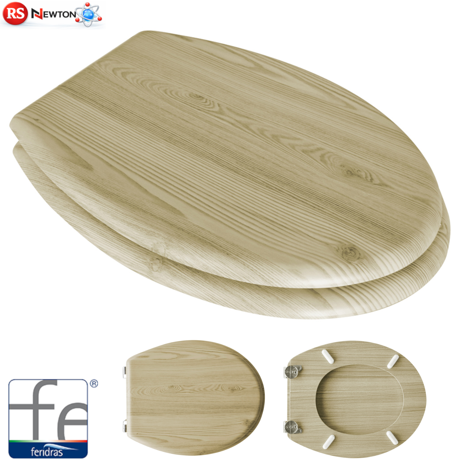 Sedile WC Universale in Legno Acero Cerniere Regolabili Copriwater Tavoletta D.X