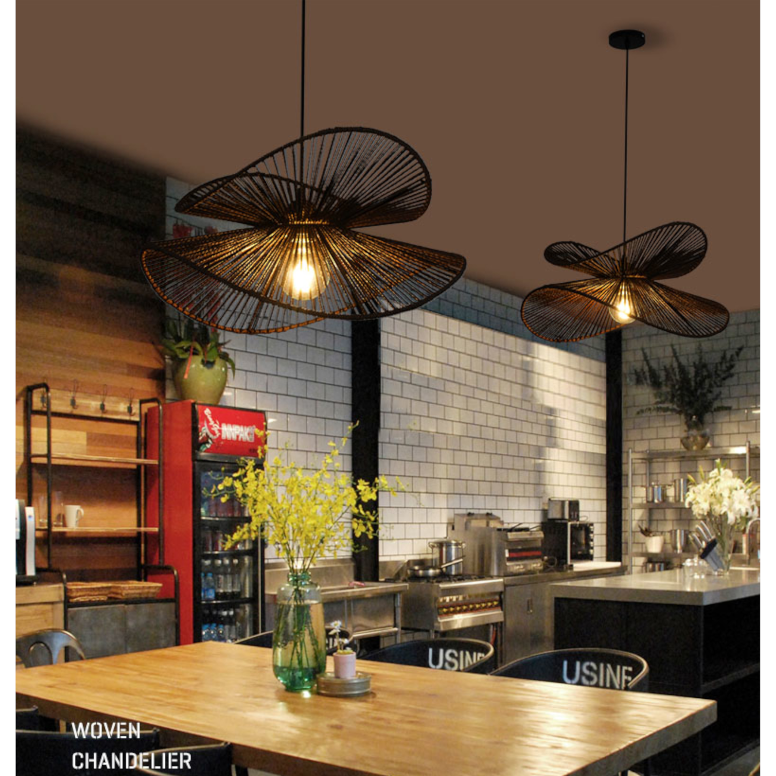 Lampadario Rattan E27 Sospensione Vintage Moderno Cavo Regolabile 52cm V.L