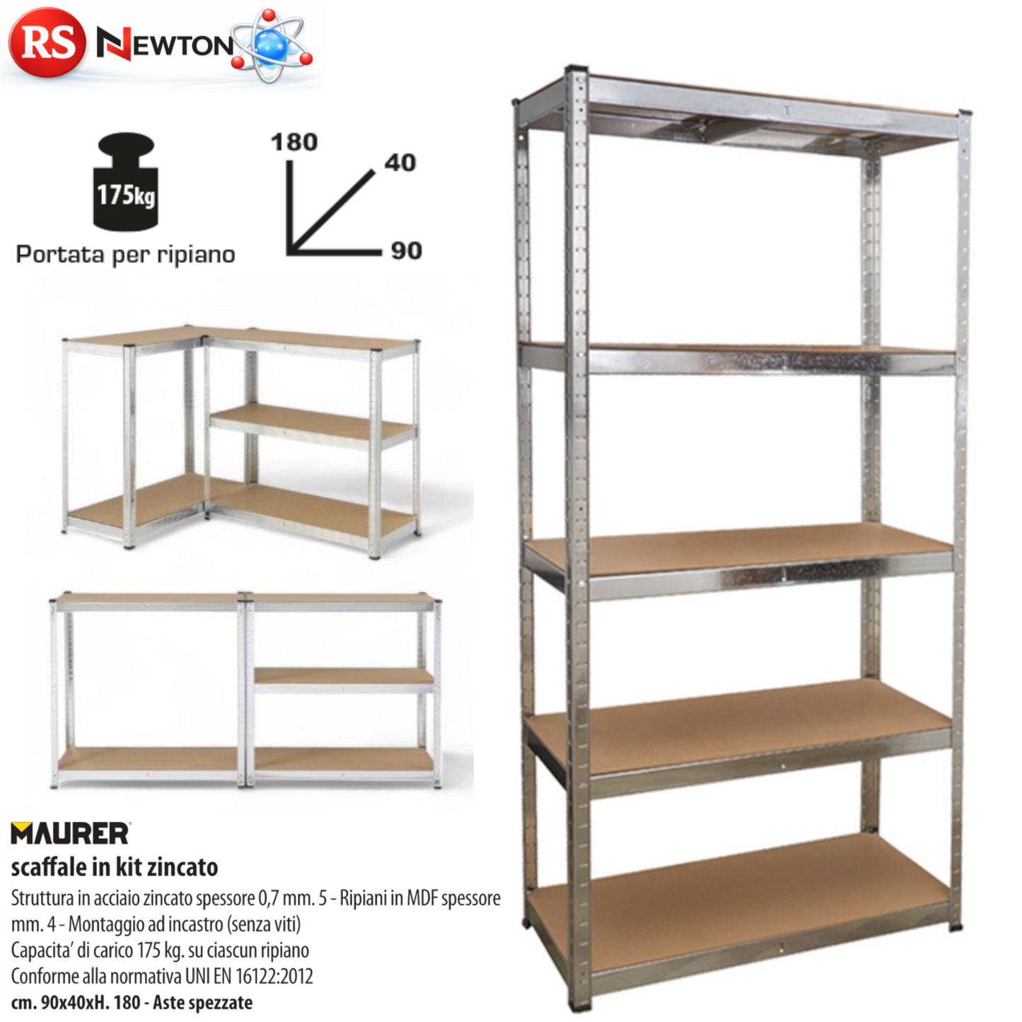 Scaffale a Ripiani Mdf In Acciaio Zincato Modulare ad Incastro Senza Viti VBS