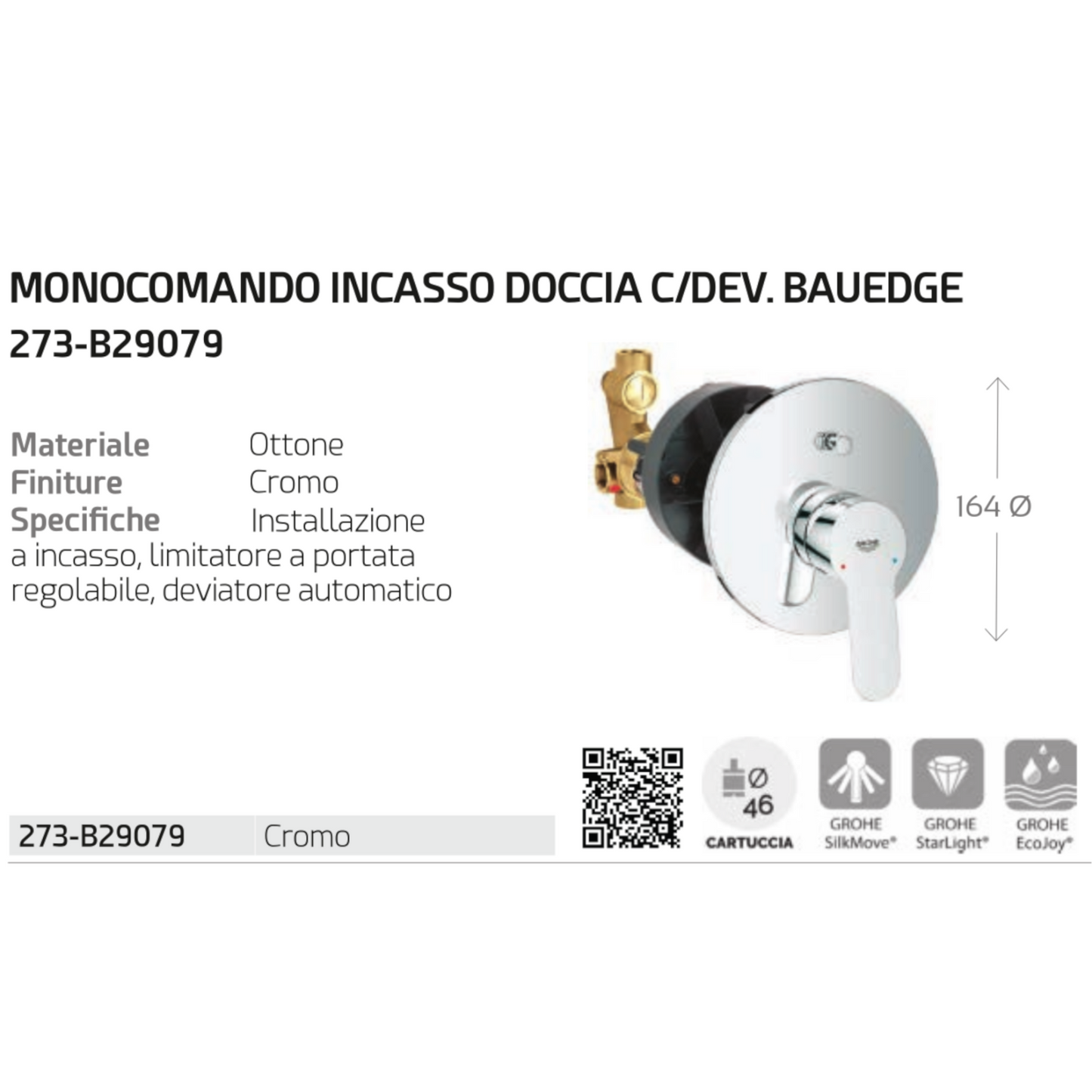 Rubinetto Miscelatore Bagno Lavabo Bidet Vasca Doccia Ottone GROHE BAUEDGE D.X