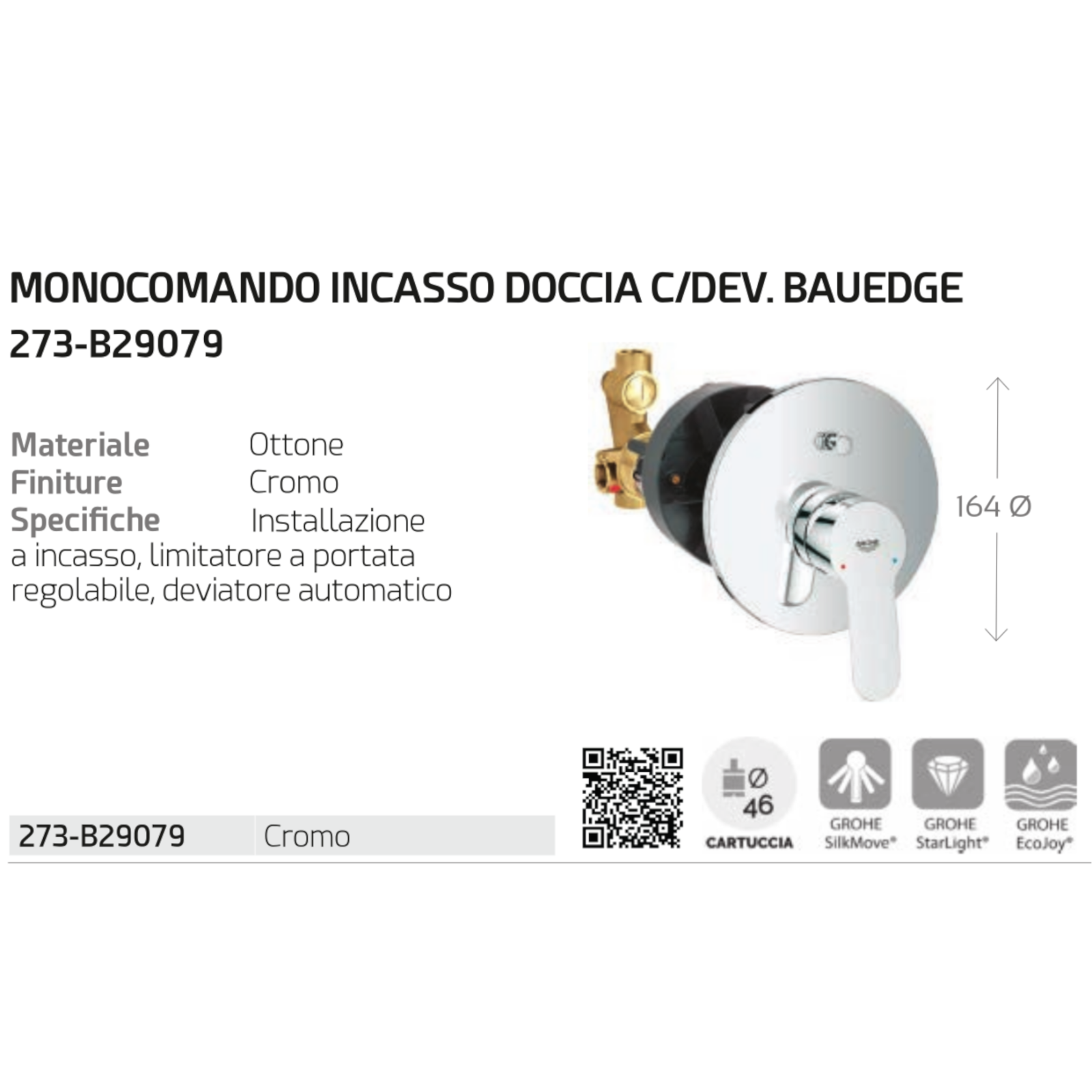 Rubinetto Miscelatore Bagno Lavabo Bidet Vasca Doccia Ottone GROHE BAUEDGE D.X