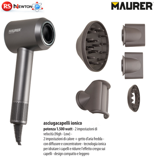 Asciugacapelli Ionico 1500W Compatto Con Diffusore Concentratore 2 Velocità VBS