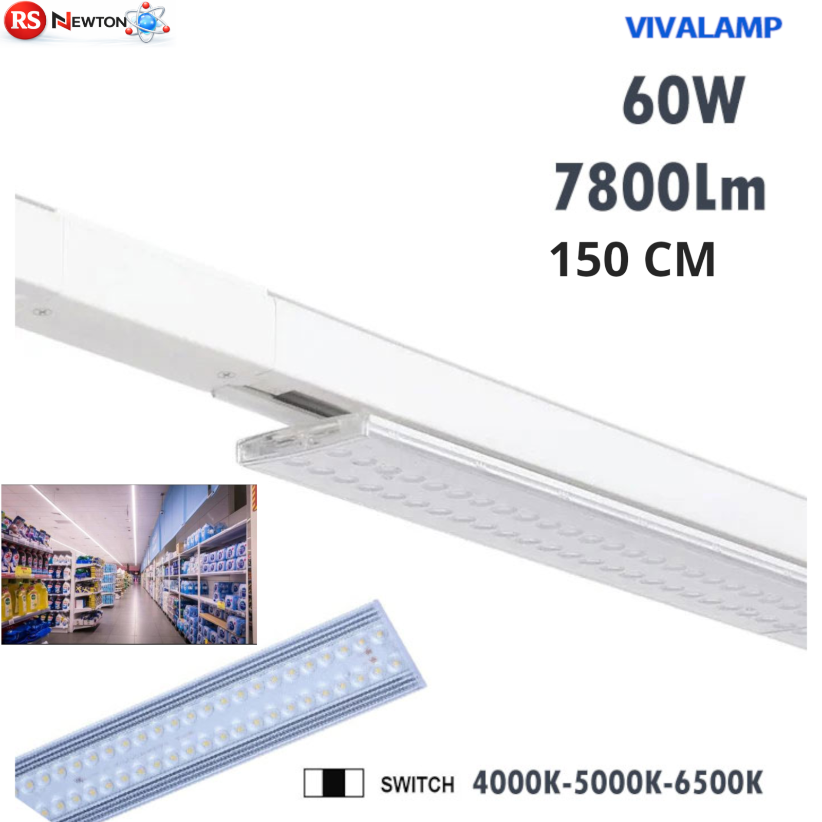 Faretto LED Binario Trifase Bianco 60W 7800lm CCT 3 Luci Negozi Showroom V.L