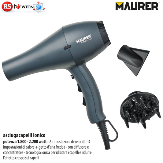 Asciugacapelli Professionale 2200W Con Tecnologia Ionica Diffusore Bocchetta VBS