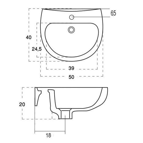 Lavabo a Parete 40x50 cm LINPHA Ceramica Foro Monocomando Moderno Bagno D.X