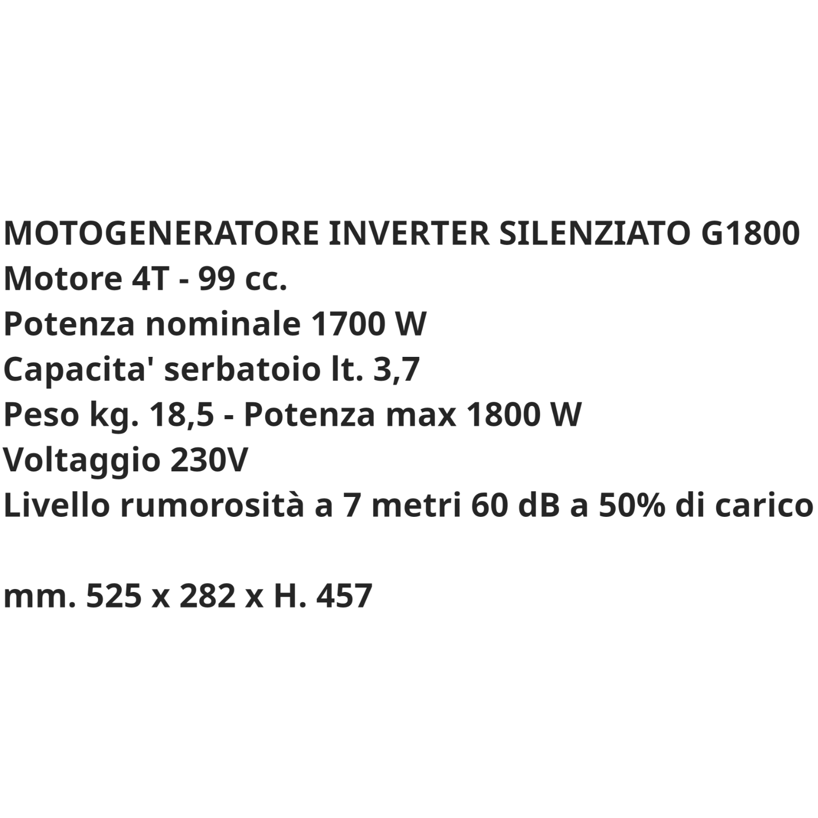 Motogeneratore Inverter Silenziato 1800W 4T 99cc Portatile 230V 60dB Leggero VBS