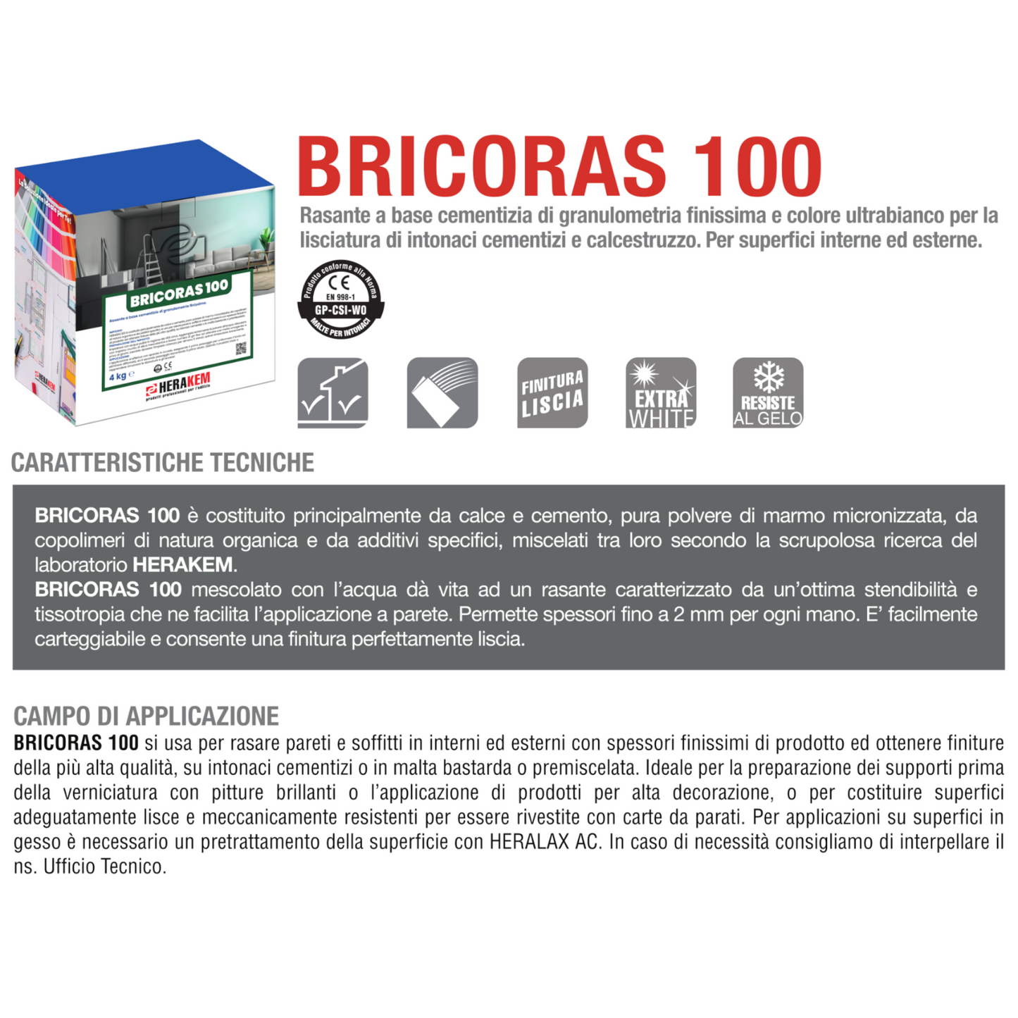 Rasante Cementizio Universale HERAKEM Ultra bianco Interno Esterno Muri 5KG