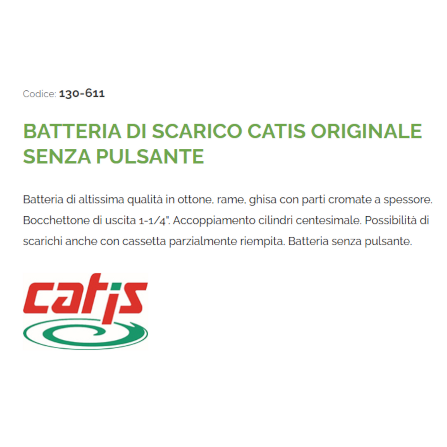 Batteria Scarico WC Catis Originale Senza Pulsante Ottone Ghisa Professional D.X