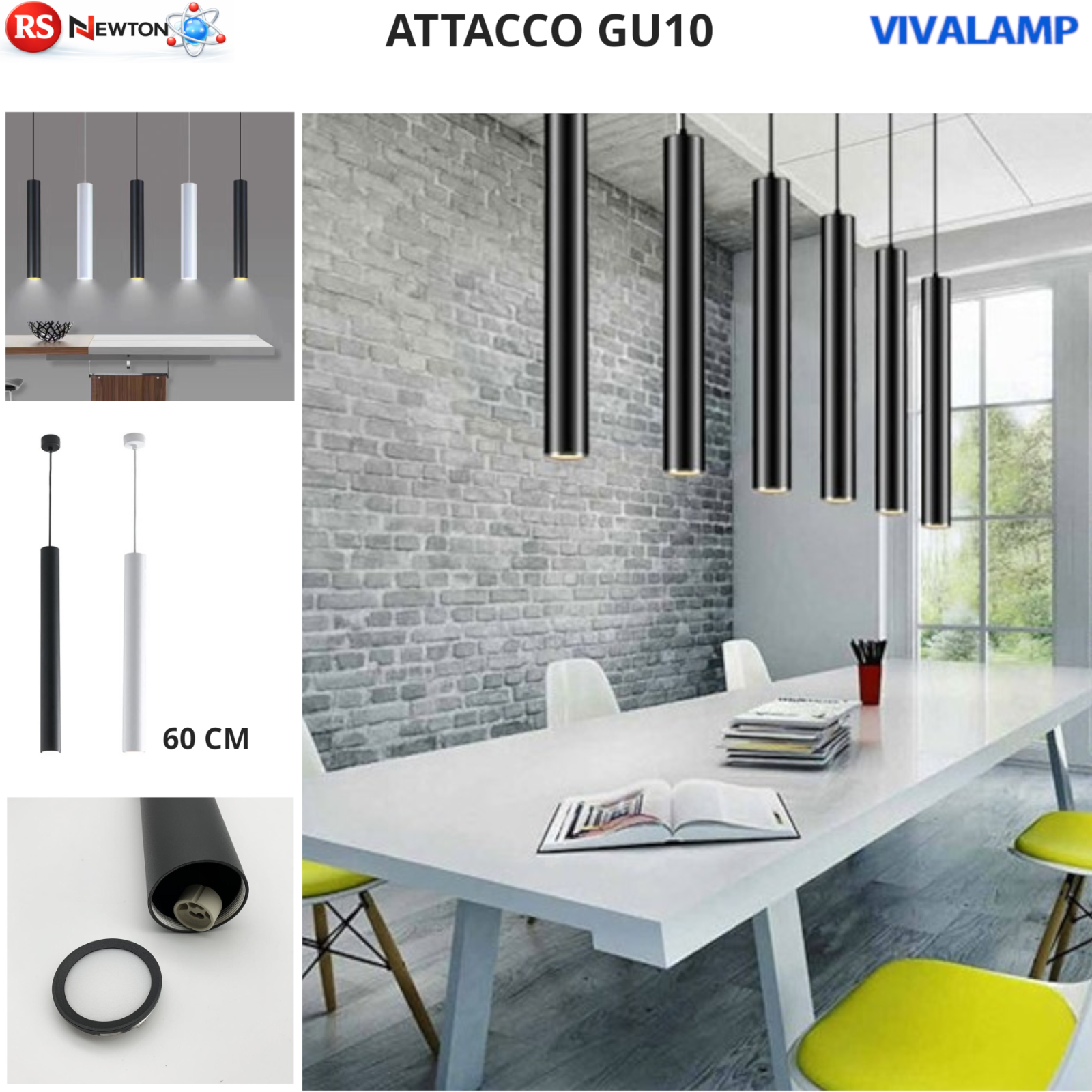 Lampada LED Sospesa GU10 60cm Cilindro Lampadario Faretto Pendente Moderno V.L