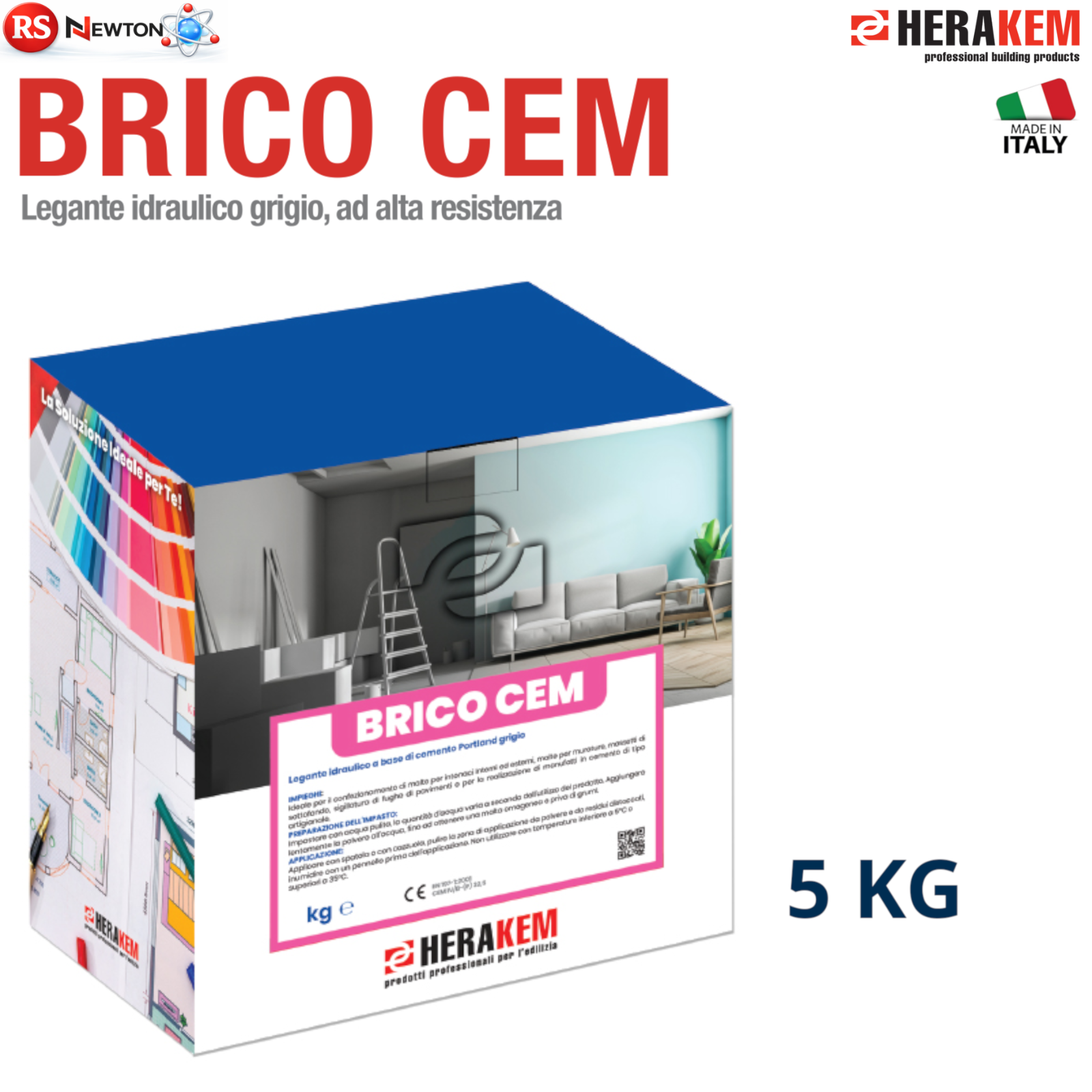 Cemento Portland HERAKEM Legante Idraulico 5Kg Malta Intonaco Muratura Massetti