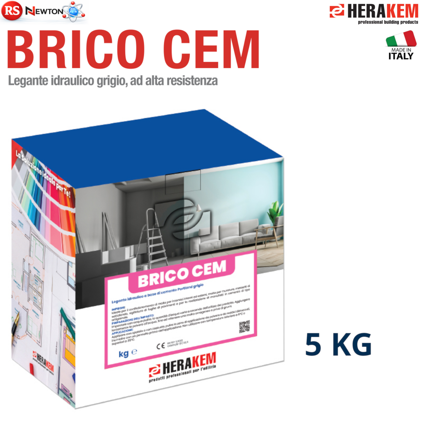 Cemento Portland HERAKEM Legante Idraulico 5Kg Malta Intonaco Muratura Massetti