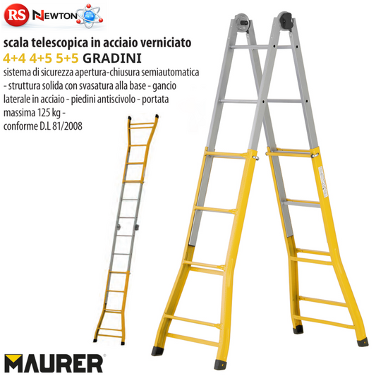 Scala Telescopica Acciaio Professionale 4+4 / 5+5 Multiuso 125Kg Certificata VBS