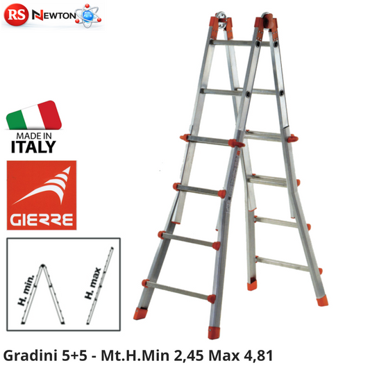 Scala Telescopica Alluminio 5+5 Gradini Professionale 125 Kg Certificata VBS