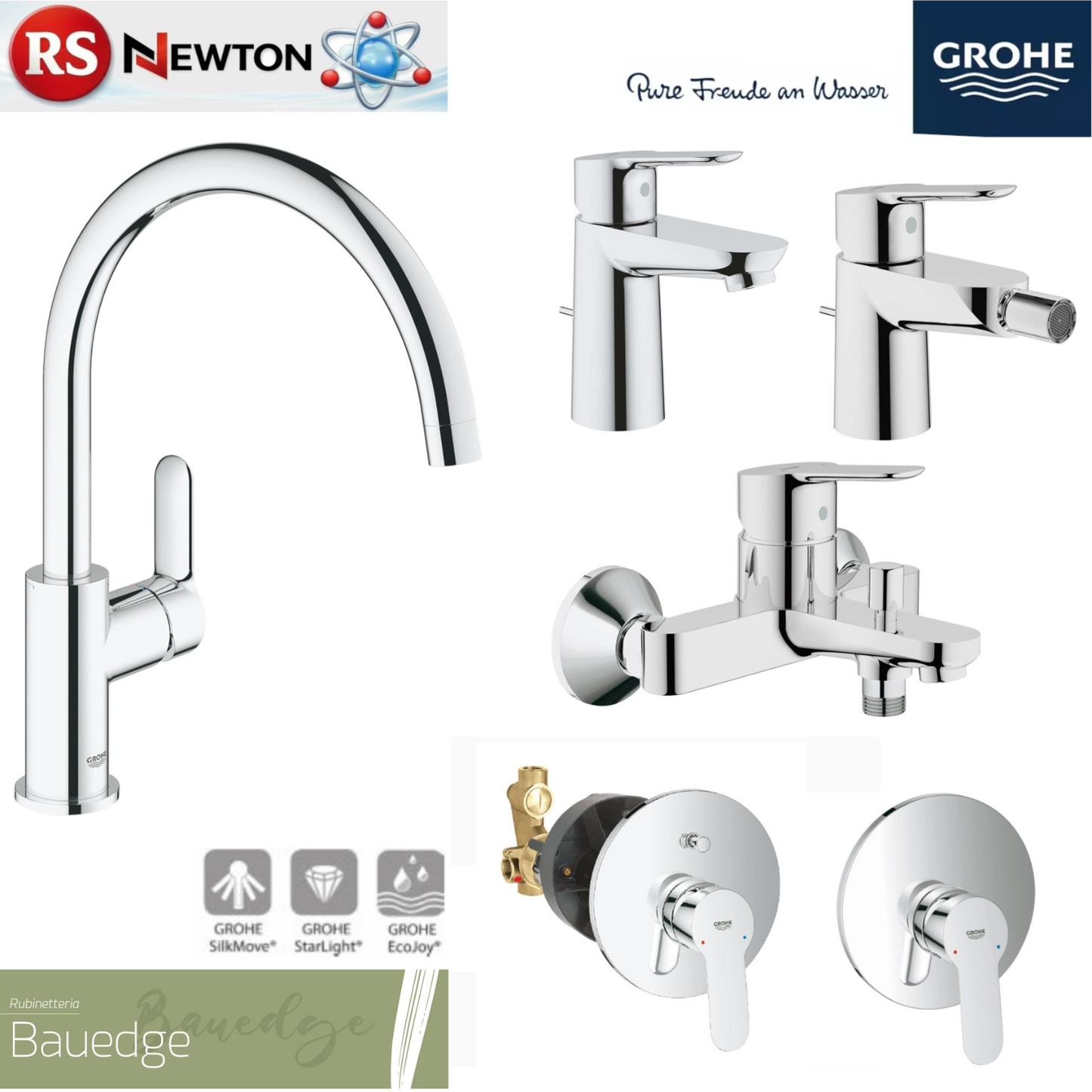 Rubinetto Miscelatore Bagno Lavabo Bidet Vasca Doccia Ottone GROHE BAUEDGE D.X