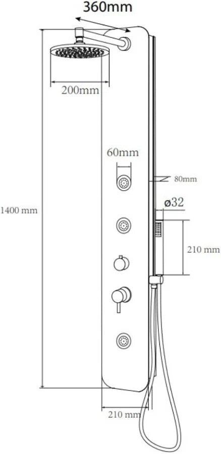 Colonna Pannello Doccia BALI in Vetro Temperato Bianco Lucido MULTIFUNZIONE D.X