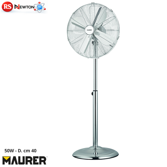 VENTILATORE PIANTANA METALLO 40CM 50W CROMATO OSCILLANTE INDUSTRIALE LAVORO VBS