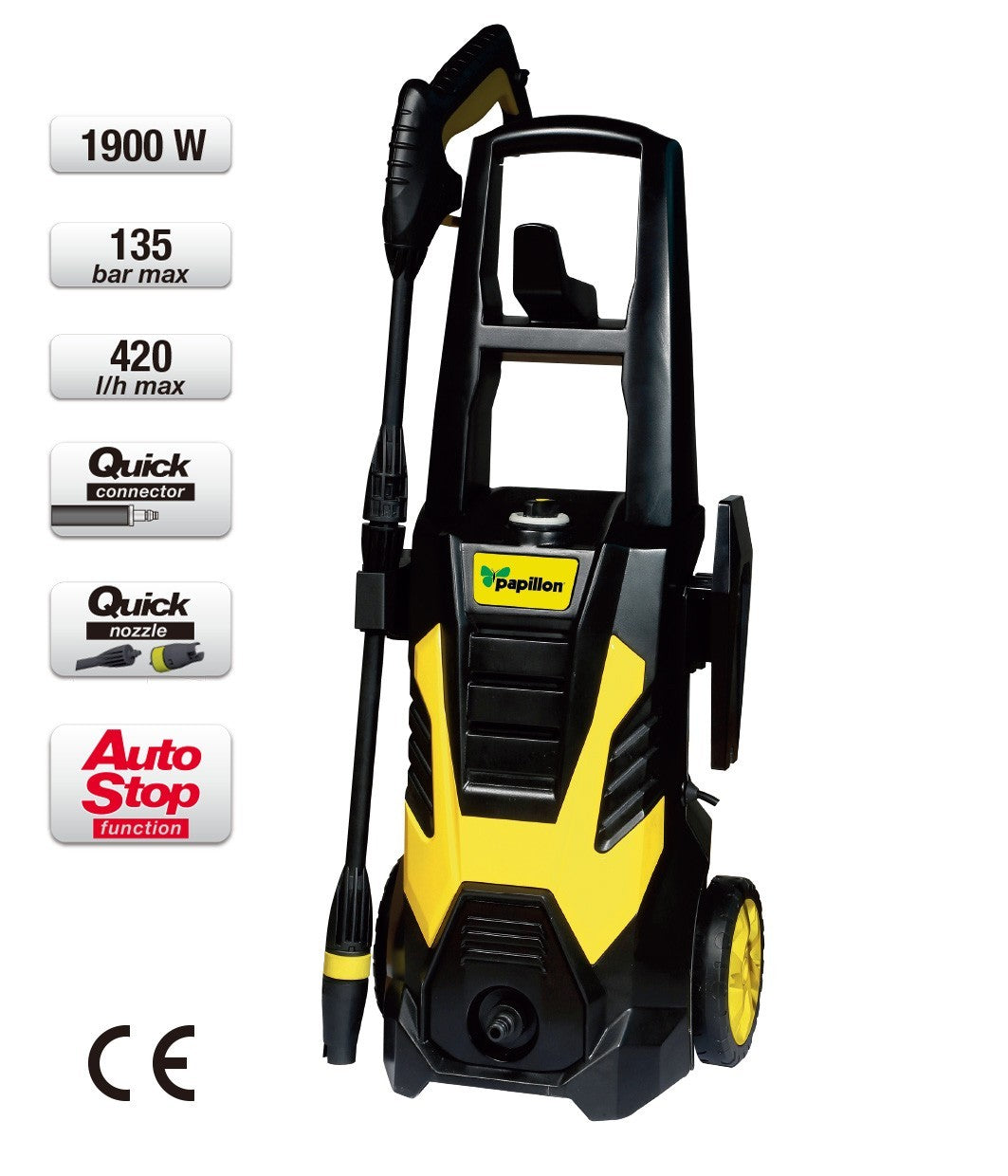 Idropulitrice A Freddo 135 Bar 1900W 420L/h AutoStop Alta Pressione PAPILLON VBS