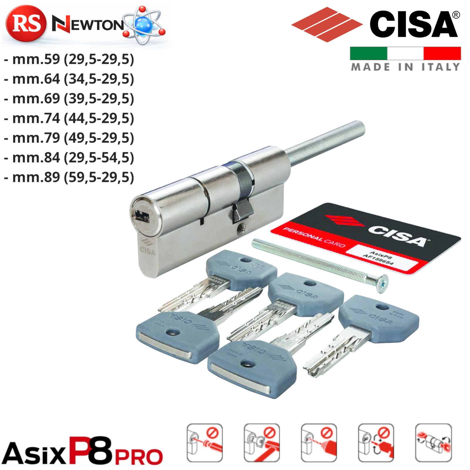 Cilindro Profilo Europeo Sagomato CISA ASIX P8 PRO Per POMOLO Ottone Nichel G.F