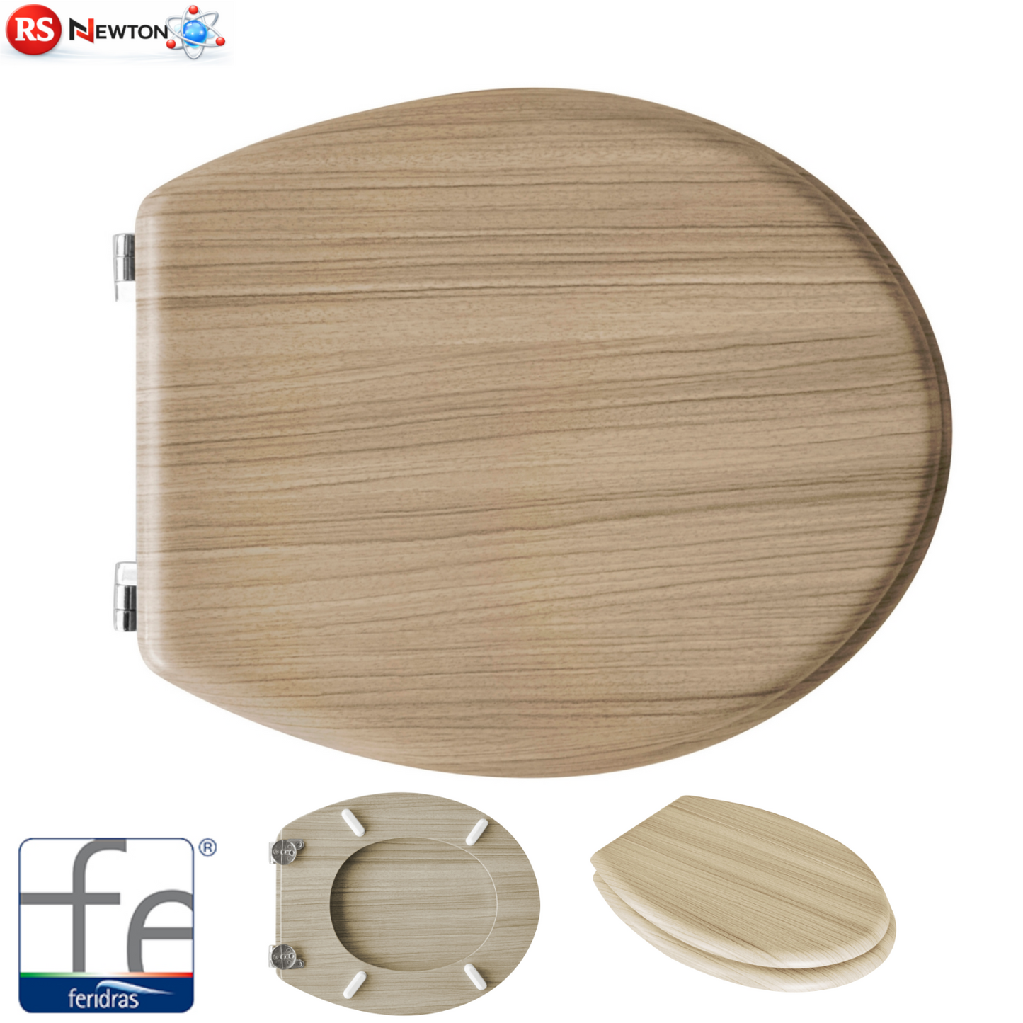 Sedile WC Universale Legno Rovere Sbiancato Cerniere Regolabili Copriwater D.X