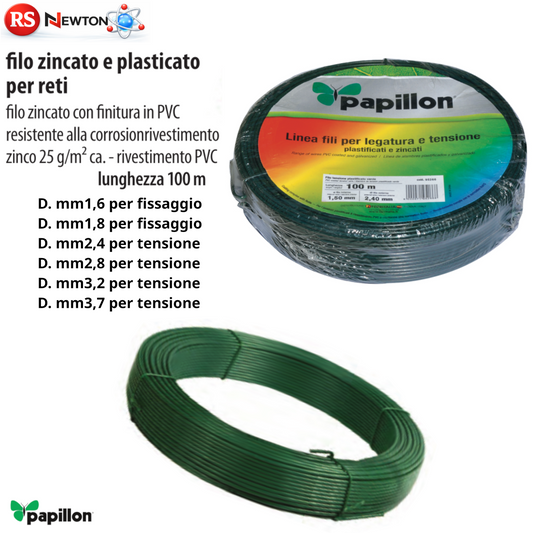 Filo Di Ferro Zincato Plastificato PVC Verde Fissaggio Tensione Cavo 100mt VBS