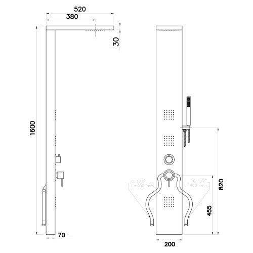 Pannello Doccia Anticalcare INOX ASISI 304 Effetto Cascata Cromo Satinato D.X