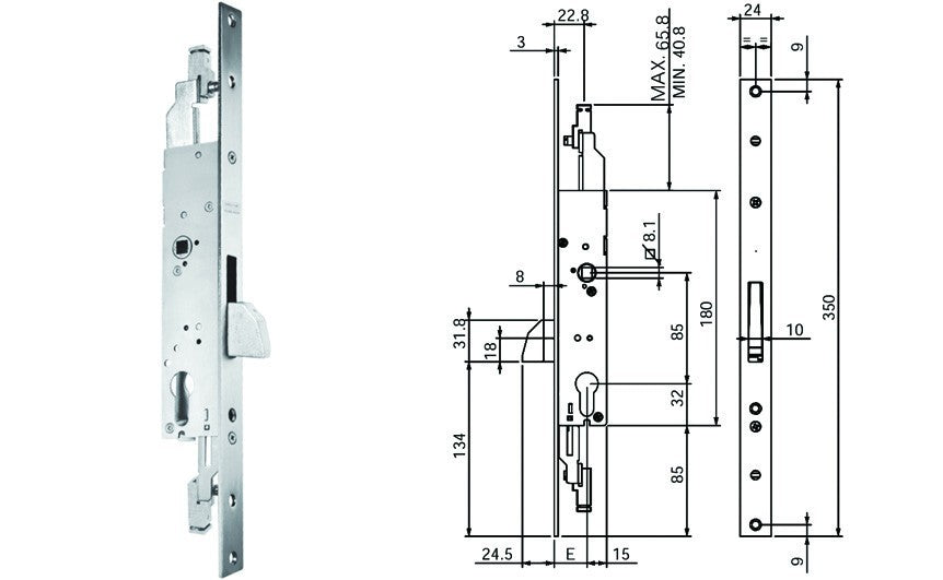 Serratura Triplice Corni N98800 Per Persiane Inferriate 3 Punti Cilindro DIN G.F