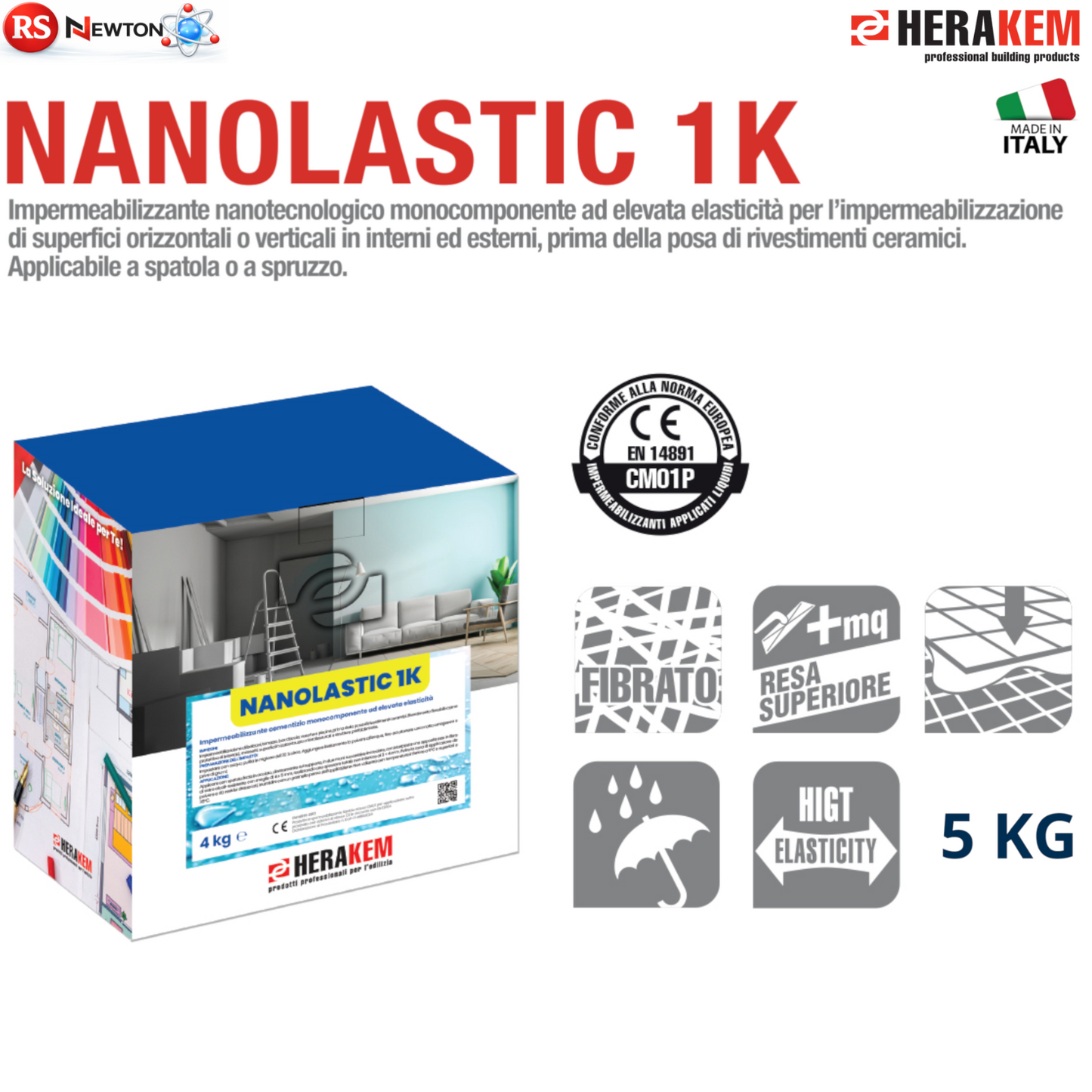 Guaina Liquida Elastica Impermeabilizzante HERAKEM 5Kg Bagno Terrazzo Piastrelle