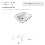 Lavabo a Parete Quadro Sospeso 40x50 cm LINPHA Ceramica Bianco Bagno Moderno D.X