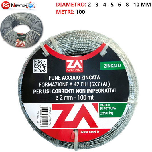 Fune Cavo Corda Acciaio ZINCATO TRIFOLI Rotolo 100M Ø 2 3 4 5 6 8 10 mm VBS