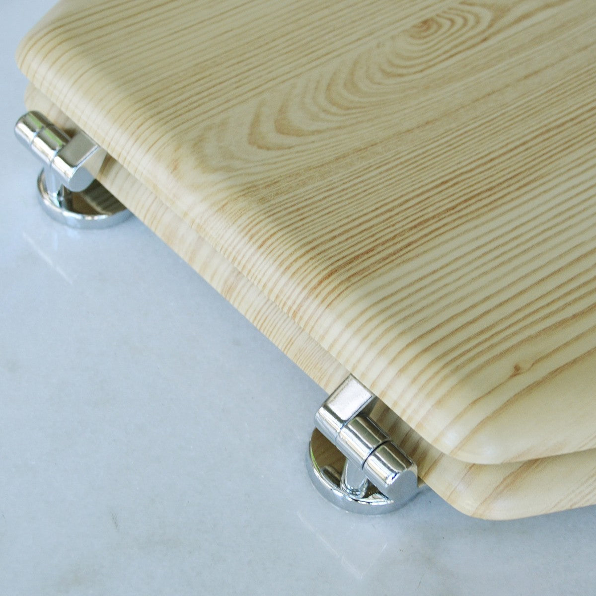 Sedile WC Universale in Legno Acero Cerniere Regolabili Copriwater Tavoletta D.X