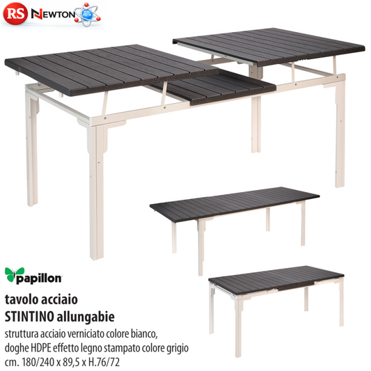 Tavolo Allungabile Acciaio HDPE Effetto Legno Grigio 180-240cm Casa Giardino VBS