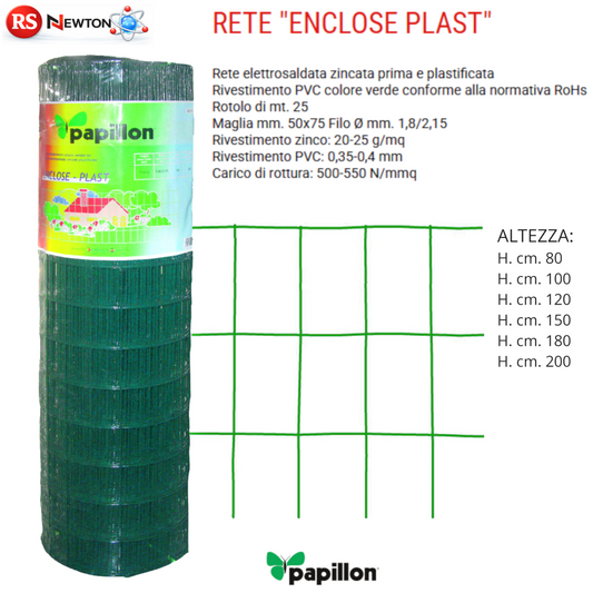 Rete Elettrosaldata Plastificata Verde 25M Maglia 50x75 Recinzione H80-200cm VBS