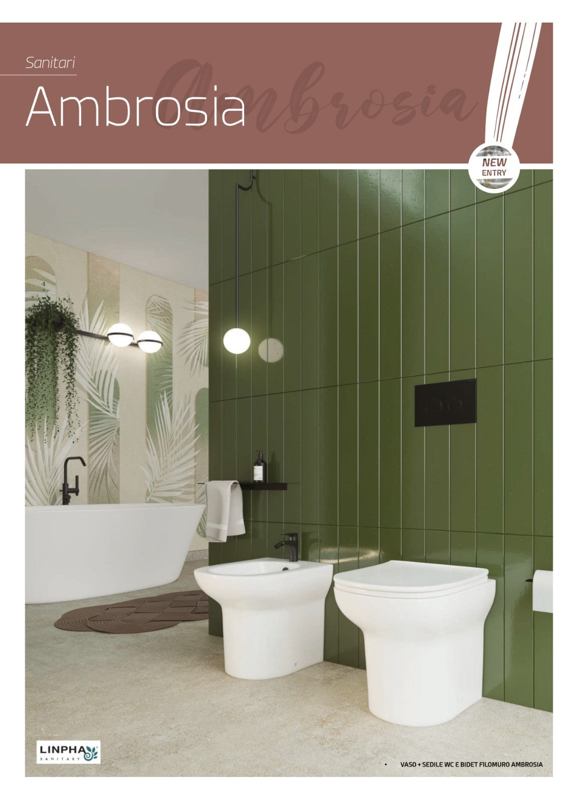 Sanitari Filo Muro LINPHA Ambrosia Rimless Vaso WC Bagno Bidet Copri Water D.X