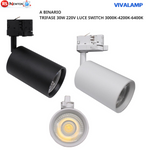 Faretto LED Binario Trifase 30W 2350lm CCT 3000K 4200K 6400K Nero Bianco V.L
