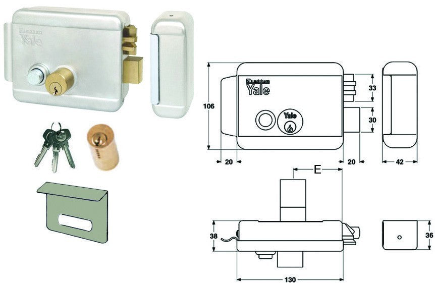 Serratura Elettrica Cancello YALE Mano Destra 50 60 70 mm 12V Con Pulsante G.F