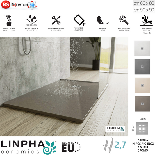 Piatto Doccia Quadrato 80x80 90x90 LINPHA Resina Effetto Ardesia Antiscivolo D.X