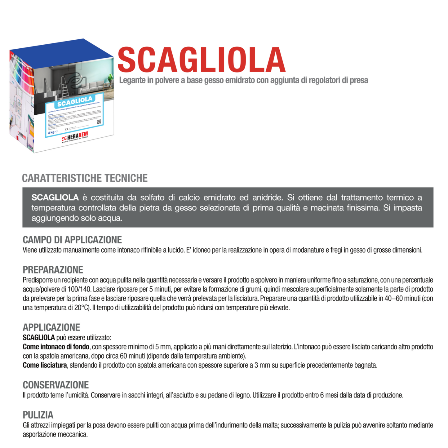 Scagliola Gesso Professionale 5K Per Stucchi Modanature Fregi Lisciatura HERAKEM