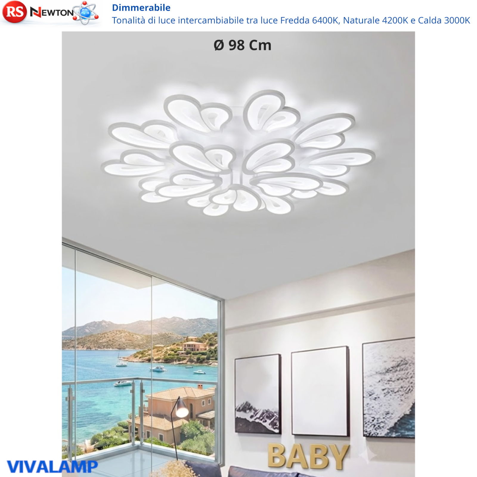 Plafoniera LED 210W Grande XXL Ø 98CM Moderna Dimmerabile Telecomando 3 Luci V.L